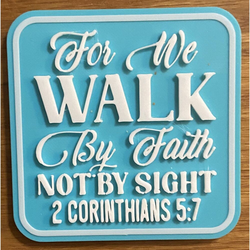 Fridge Magnet, 3" x 3" Walk By Faith - White over Turquoise M3024-0112